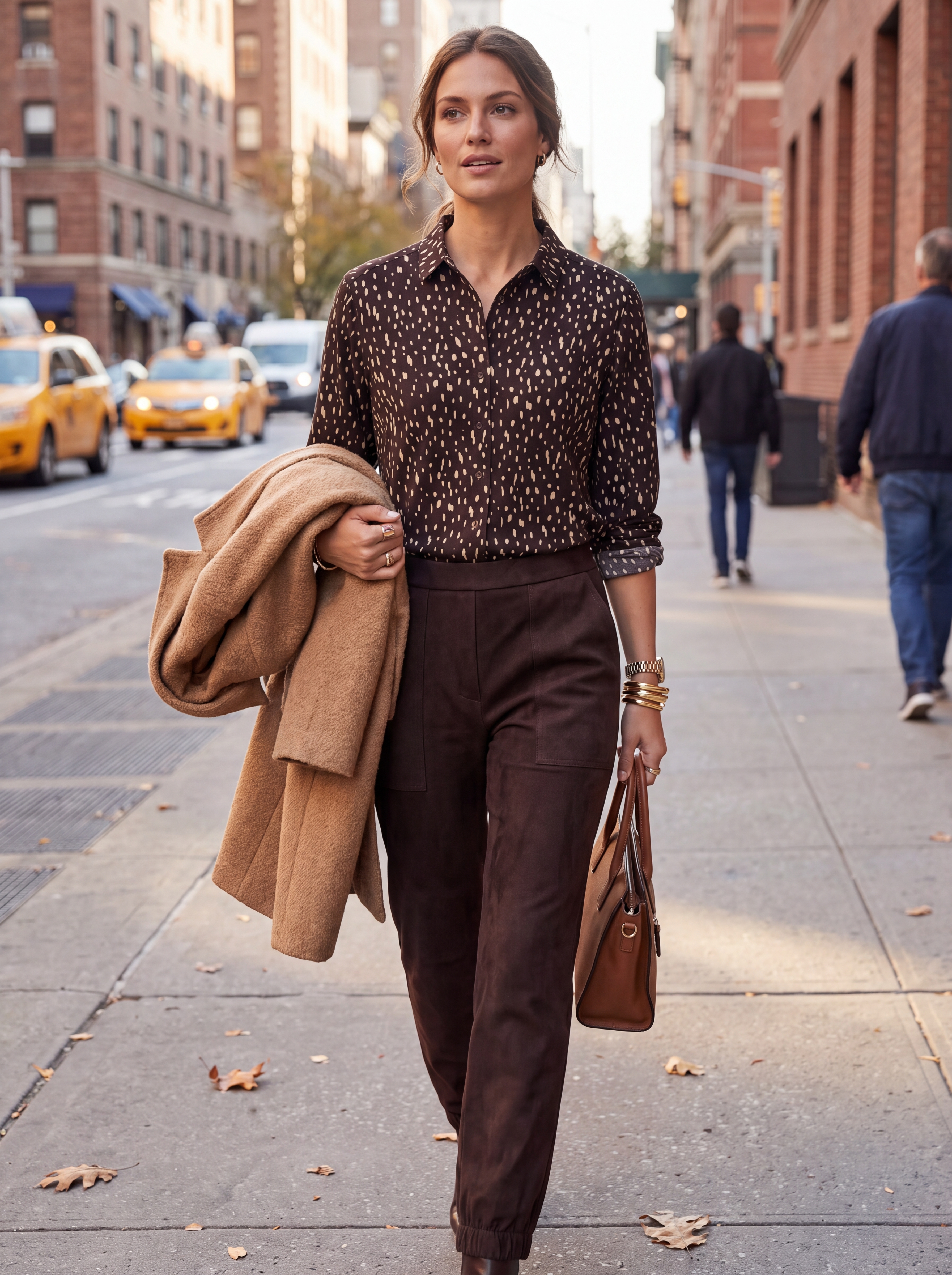 Dámska džersejová bodkovaná košeľová blúzka BROADWAY CHOCOLATE PLUM DOT s.WEAR 4